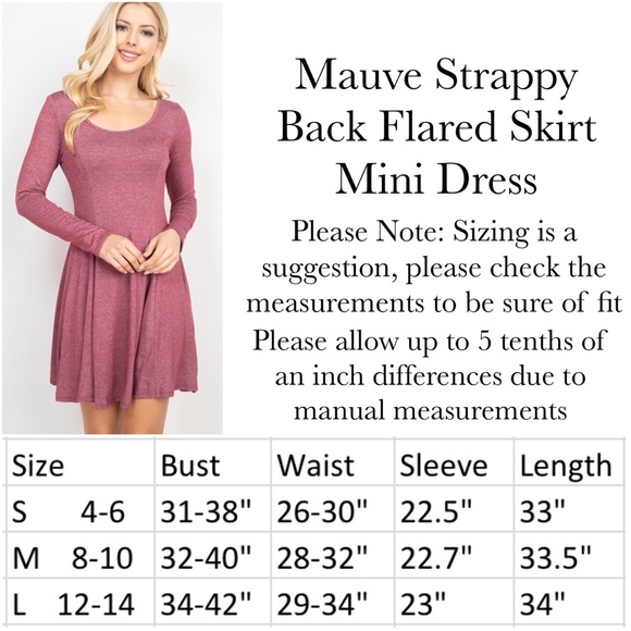 Mauve Long Sleeve Strappy Back Flared Skirt Mini Dress - Picture 16 of 16